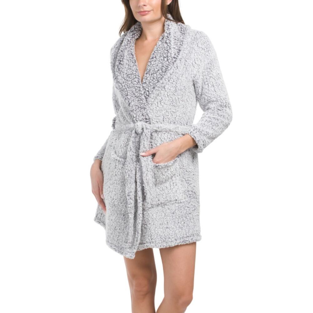 NWT KIT KIT Women's Cozy Plush Shawl Collar Tie Closure Teddy Bath Short Robe